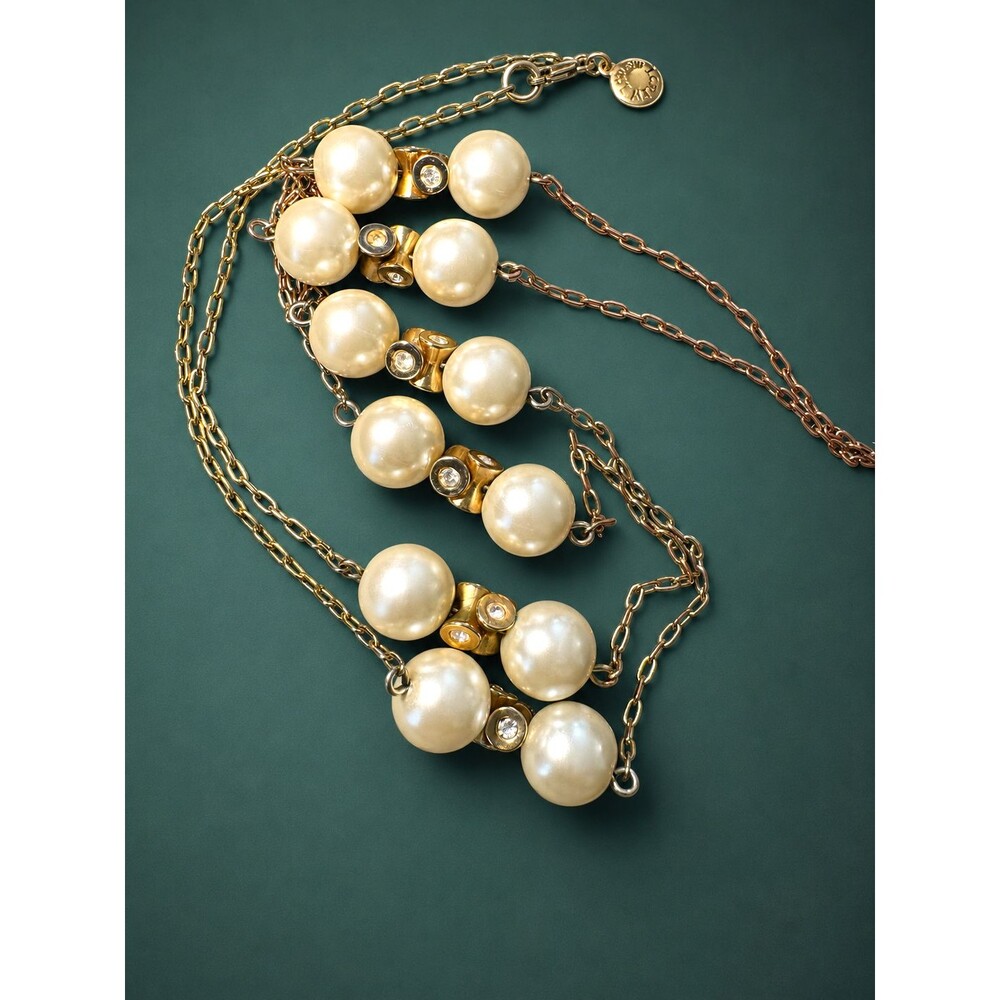 J. Crew Faux Pearl Necklace Gold Tone 40" Long White Pearl Beaded Necklace